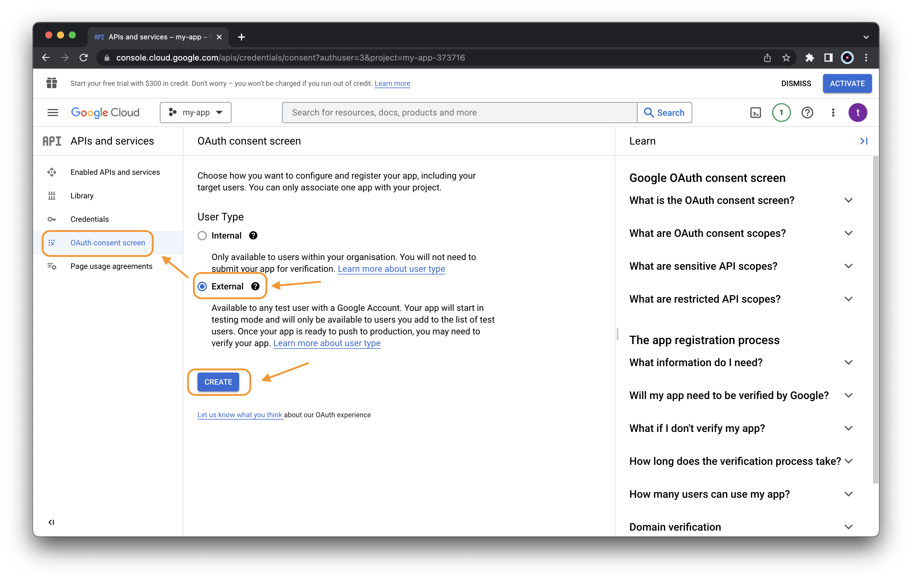 Google Cloud Console OAuth consent screen creation