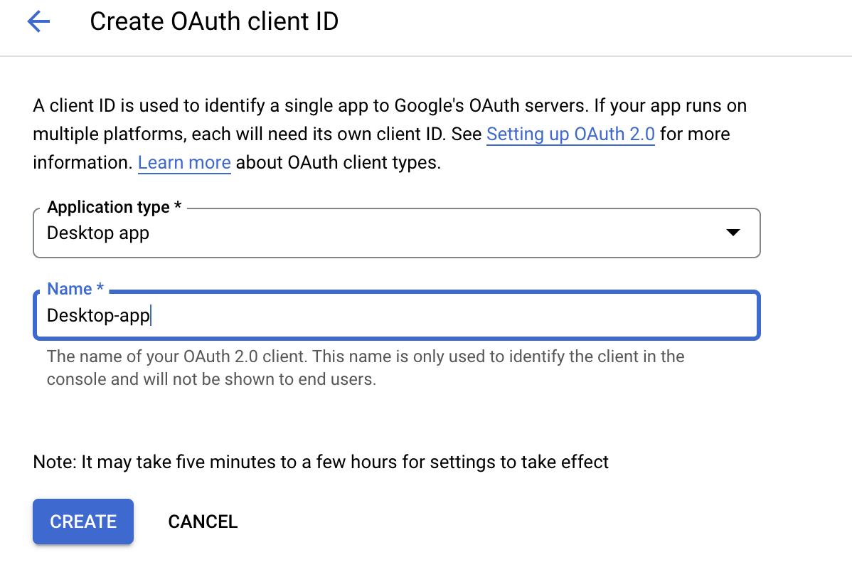 Google Cloud Console OAuth client ID credentials creation settings