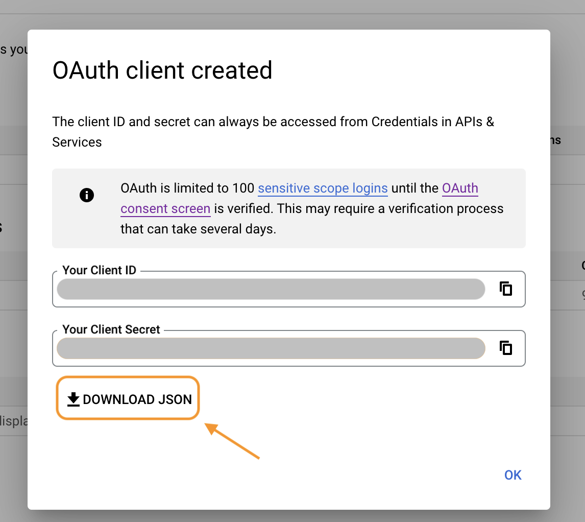 Google Cloud Console OAuth client ID created credentials
